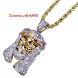 Atacado hiphop personalizado strass diamante pingente jóias banhado a ouro corda moissanite jesus pingente corrente colar