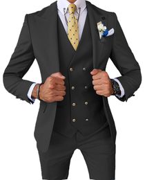 Custom Made Groomsmen Peak Lapel Groom Tuxedos Black Men Suits Wedding/Prom/Dinner 3 Pieces Blazer ( Jacket + Pants + Bow Tie + Vest ) Z70