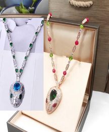 Hot Sale Fashion Lady Women Brass 18K Gold Inlay Color Gemstone Necklaces With Full Diamond Red/Blue Eyes Zircon Head Pendant9722694