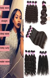 Grade 8a Brazilian Virgin Hair 3 Bundles Malaysian Indian Peruvian Body Deep Water Wave Straight Kinky Curly Human Hair Extensions5654884