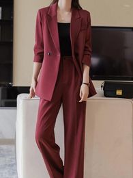 Women's Two Piece Pants Office Business Pant Sets 2PCS Solid Double Breasted Blazers Jacket And Suit Female Formal Clothes Outfits