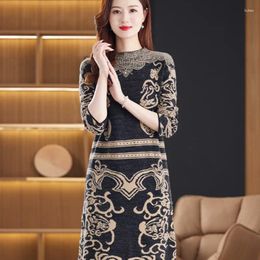 Casual Dresses #1920 Black Vintage Mohair Sweater Dress Women Long Sleeve Warm Retro Knee-length Knitted Woman Round Neck Winter