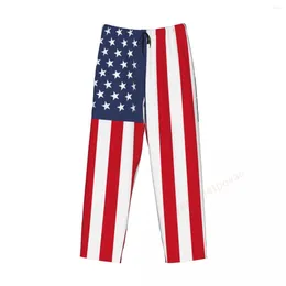 Men's Sleepwear United States Flag 3D Casual Pajama Pants Drawstring Pockets Sleep Bottoms 2024 Male Printed Loose Straight Trousers