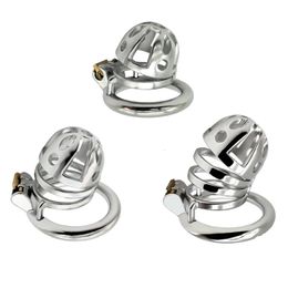 small large Stainless steel male breathable Chastity cage metal penis lock cock ring ball BDSM bondage restraint sex toy for man 240102