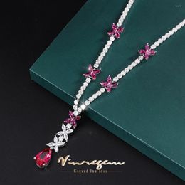 Pendants Vinregem 9 14MM Pear Lab Created Ruby High Carbon Diamond Gemstone Luxury Pendant Necklace For Women Gift Fine Jewellery Wholesale