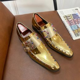 Gold Double Buckle Wedding Men Shoes Loafers Rivet Breathable Fashion Handmade Men's Business Size 35 y240102