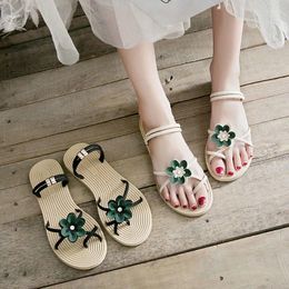 Sandals Beach Sandal Woman Summer 2024 Orthopaedic Without Heel Comfortable Flat Women Roman Espadrilles Green