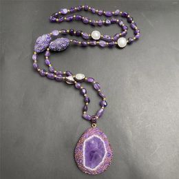 Pendant Necklaces 2024 Natural Amethyst Pearl Olive Bead Necklace Women's Noble Style Sweater Chain Jewellery