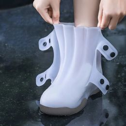 Transparent Waterproof Shoe Covers With Buttons Men Women Reusable Overshoes Thicken Rain White Protector 240102