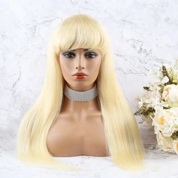 Hine 613 Blonde Made Human Wig Virgin Hair Wigs 1230Inch Straight With Bang Shoulder No Lace Front For Black Women 100 Wigs s s