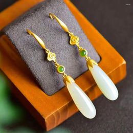 Dangle Earrings Vintage Jade Water Drop Women Green Crystal Double Heart Long For Jewelry