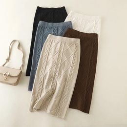 Skirts Winter Thread Crew Khaki Knitted Slight Strech Thick Fabric Long Skirt Clothes