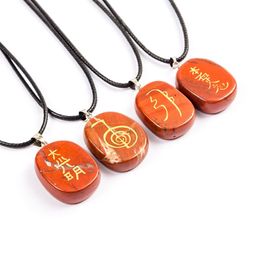 25mmx20mm Energy Symbol Pendants Necklace Natural Crystal Lapis Lazuli Stone Reiki Religious Chakra Jewelry179Y