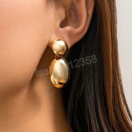 Vintage Smooth Round Big Ball Metal Drop Earrings for Women Classic Gold Color Piercing Earrings Ear Jewelry