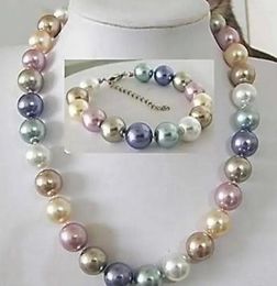 Necklace Earrings Set Dazzling Pretty 12mm Multicolor Mix Southsea Shell Pearl Bracelet