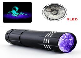 Mini UV LED Flashlight Violet Light 9LED Torch Lamp Battery Ultraviolet flash light for Antifake Money Detector urine scorpion8215455