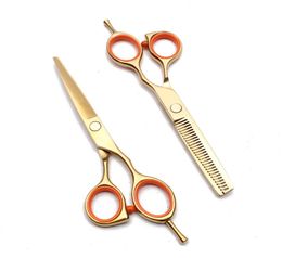 Hairdressing Scissors C1014 55quot 440C Customised Logo Gold Hair Scissors Barber Scissors Cutting Shears Thinning Shears Profe7593677