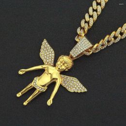 Pendant Necklaces Hip Hop Gold Silver Colour Cupid Angel Gun Necklace For Women 13mm Iced Out Rhinestone Cuban Link Chain Jewellery