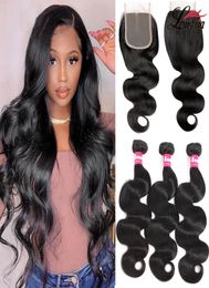 9A Brazilian Body Wave Hair Bundles With Closure Unprocessed Straight Deep Wave Remy Human Hair Extension Water Wave Virgin Hair W5161351