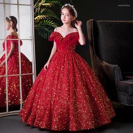 Girl Dresses Teen Girls Very Elegant Sequin Dress Little Puffy Long Prom Ball Gown Model Show Banquet Pageant Sexy Shiny