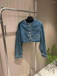 Women's Jackets Spring And Autumn Denim Jacket Fashionable Trend Distressed Crystal Diamond Buckle Street Style