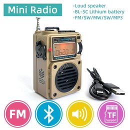 Portable Radio Mini Pocket FM AM MW SW WB Full Band Receiver LCD Screen Music Player Support Bluetooth MP3 TF-Card Loudspeaker 240102