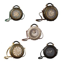 Novelty Real Working Clock Shoulder Crossbody Bags PU Leather Handbags for Women 240102