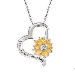 Pendant Necklaces Letter Sunflower You Are My Sunshine Heart Pendant Necklace Women Children Necklaces Fashion Jewelry Will And Drop D Dhnsu