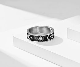 18K Titanium Steel Black stars moon sun Band Rings Men039s and Women039s Platinum Plated Gold Fashion Wedding Anniversary Si9930192