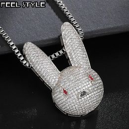 Hip Hop Iced Out CZ AAA Bling Bad Bunny Cubic Zirconia Necklaces & Pendants for Men Jewellery With Chain Y12202856