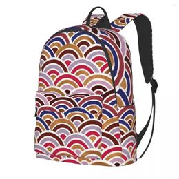 Backpack Japanese Seigaiha Wave Mauve Gold Geometric Cute Backpacks Boy Gril Daily Pattern High School Bags Custom Rucksack