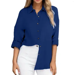 Women's Blouses Vintage Cotton Linen Shirt Blouse For Women 2024 Summer Autumn Pockets Long Sleeve Oversized Top Casual Loose Button Up