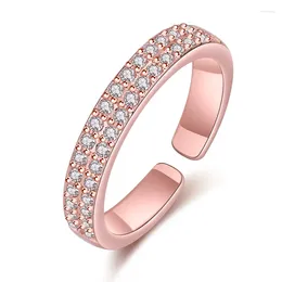 Cluster Rings Luxury Charming Female Two Layer Crystal Stud Rosegold/White Simple Finger For Women Opening Ring Size Adjustable