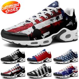 Customised shoes tn running shoes star lovers diy shoes Retro casual shoes men women shoes outdoor sneaker the Stars and the Stripes white black big size eur 36-48