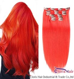 Great Texture Red Real Human Hair Clips In Extensions 70g 100g 120g Brazilian Remy Clip On Weave Silky Straight Natural Extentions7438158