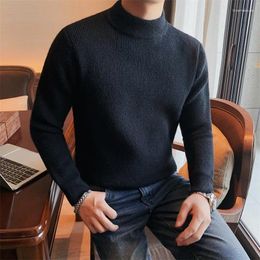 Men's Sweaters Autumn Winter Solid Colour Half Turtleneck Knitted Pullover Fashion Casual Slim Business Knitwear Tops Men Clothing 2024