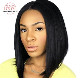 Wigs Honrin Hair Short Bob Lace Front Wig Pre Plucked Hairline Peruvian Virgin Human Hair 150% Density Bleached Knots