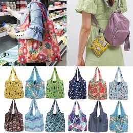 Shopping Bags 2024 Women Tote Bag Flower Printing Foldable Reusable Eco-friendly Shopper Grocery Storage Case