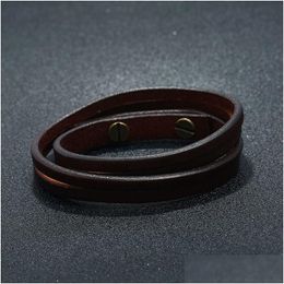 Bangle Women Men Simple Bracelets Bangle Cuff Mtilayer Leather Bracelet Black Brown Retro Fashion Jewellery Will And Sandy Gift Drop De Dh4Sj