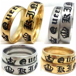 Whole 50pcs Gold Silver MIX Wedding Rings For Lover HIS QUEEN And HER KING Stainless Steel King and queen Rings Engagement Par2500