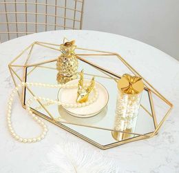 Vintage Colourful Glass Metal Storage Tray Gold Oval Dotted Fruit Plate Desktop Small Items Jewellery Display Tray Mirror8177782