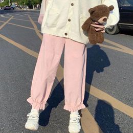 Women's Pants 2024 Women Japanese Style Corduroy Loose Casual Student Straight Bloomers Pink Sweet Cute Female Trousers