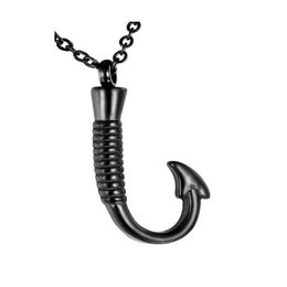 Men Keepsake Jewelry Stainless Steel Fish Hook Cremation Urn Necklace pendant Ashes Urn Holder Memorial Jewelry239a