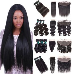 Cuticle Aligned Hair Extensions Grade 10A Brazilian Virgin Hair Weave 3 Bundles With 4x4 Lace Closure or 13x4 Lace Frontal Great Q5871528