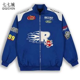 Spring school team racing jacket men's letter embroidered baseball bicycle jacket bomber casual street clothing loose motorcycle jacket 240102