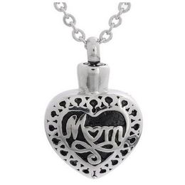 Lily Cremation Jewelry Stainless Steel Waterproof Mom Heart Urn Pendant Memorial Ash Keepsake Pendant Necklace with a Gift Bag248B