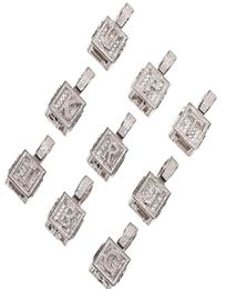 Mens Hip Hop Jewelry Iced Out Initial Letter Necklace Pendant Gold Silver Cube Dice Hiphop Necklaces2796674