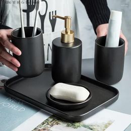 Bath Accessory Set Black Lotion Cup Accessories Mouthwash Bathroom Soap Supplies Tray Ceramic Decoration Household Bottle Dish Wash