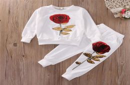 Kids Girl Clothes Designer Girls Tracksuit Boutique Kids Clothing Rose Sequin Print Hoodies Pant Toddler Girl Clothing Set 37Y Y11813583