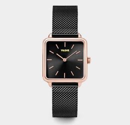 High Quality Square Small Simple Dial Watches Dress Luxury Women Quartz Movement Japan Battery Splash Clock Lady Vintage Military Stainless Steel Mesh Wristwatch